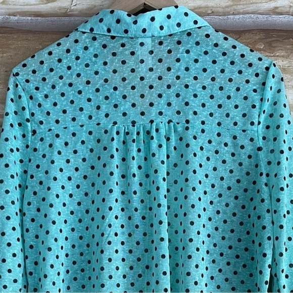 Polkadot semi sheer button front waist tie top XL (Juniors 15-17) - Picture 8 of 10